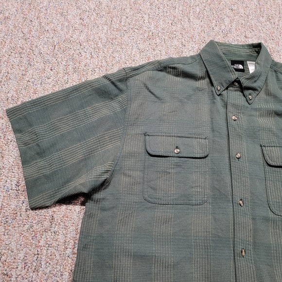The North Face Shirt Mens Large Green Plaid Button Down Short Sleeve Hiking Camp - Picture 6 of 16